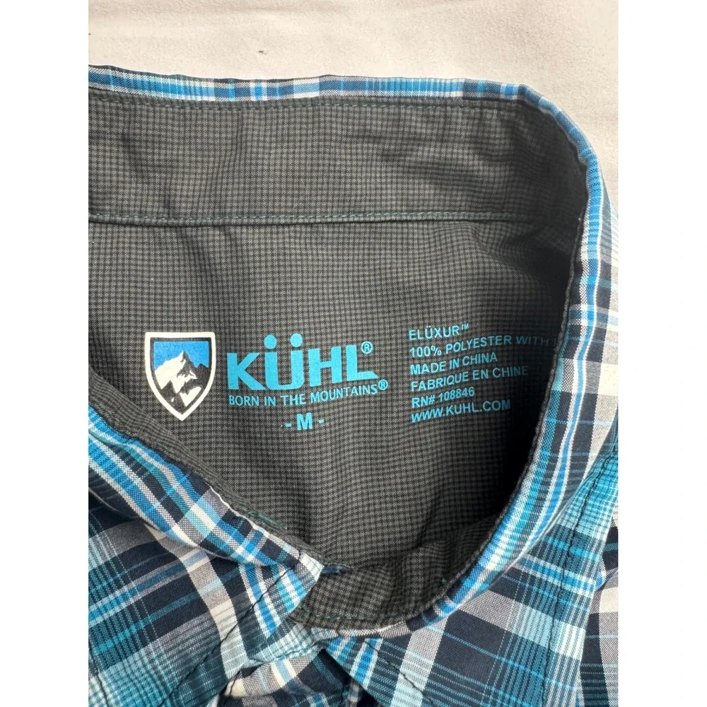 Kuhl Eluxur Mens Medium‎ Blue Plaid Short Sleeve Snap Front Performance Shirt M